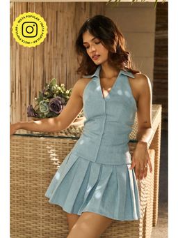 IT GIRL - Blue Demure Solid Co-Ord (Set of 2)