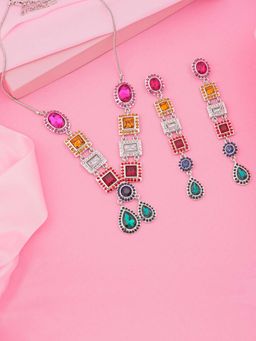 Estele - Rhodium Plated Beautiful Necklace Set with Crystals for Women