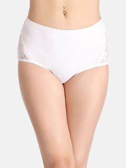 Clovia - Cotton High Waist Hipster with Lace Sides In White