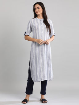 Aurelia - Blue Yarn-Dyed Mandarin Kurta