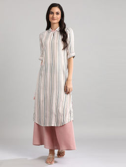 Aurelia - Off-White Striped Collar Neck Kurta