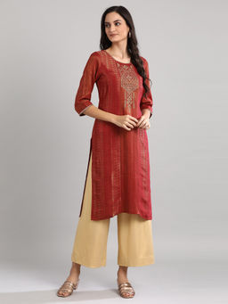 Aurelia - Red Round Neck Printed Kurta