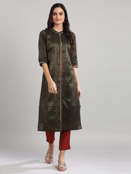 Aurelia - Black Mandarin Neck Printed Kurta