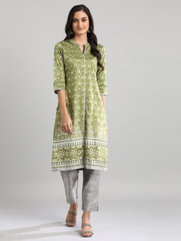 Aurelia - Green Mandarin Neck Printed Kurta