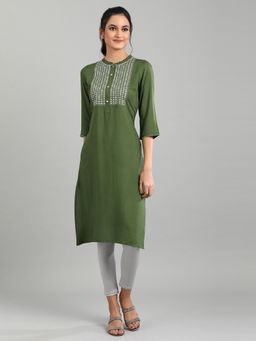 Aurelia - Green Mandarin Neck Printed Kurta