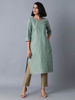 WISHFUL by W - Mint Green Jacquard Kurta
