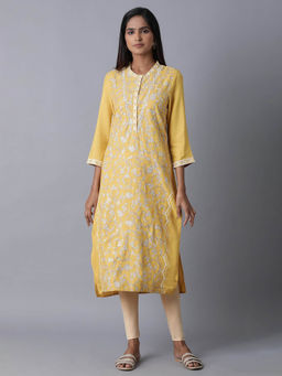 W - Yellow Embroidered Kurta