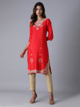 W - Red Floral Kurta