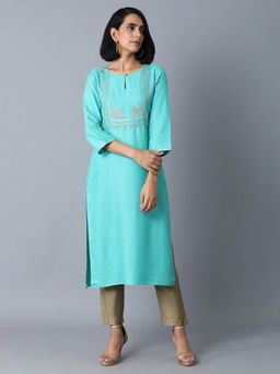 W - Green Printed Kurta