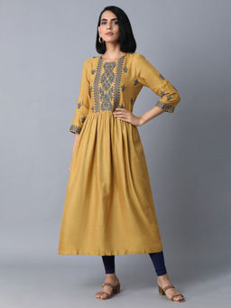 W - Yellow Embroidered Kurta