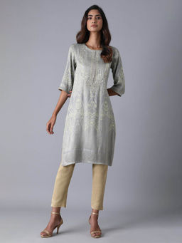 W - Grey Printed Kurta