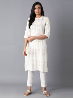 W - Beige Floral Kurta