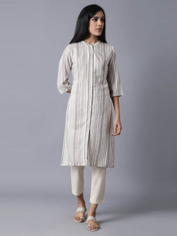 W - Beige Stripes Kurta