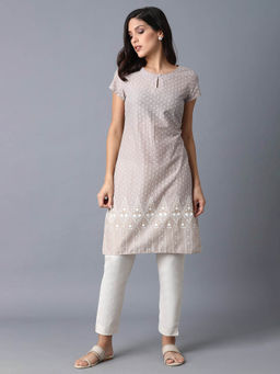 W - Beige Floral Kurta