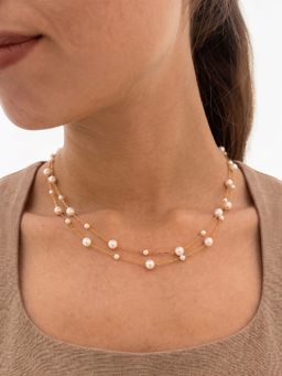 Sorele - Women Anti-Tarnish White Pearl-Studded Double-Strand Necklace