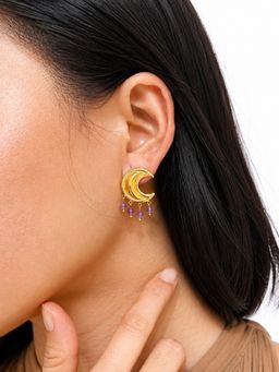 Sorele - Women Anti-Tarnish 18K Gold-Plated Moon Drop Earrings