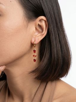 Sorele - Women Anti-Tarnish 18K Gold-Plated Ruby Red Drop Earrings