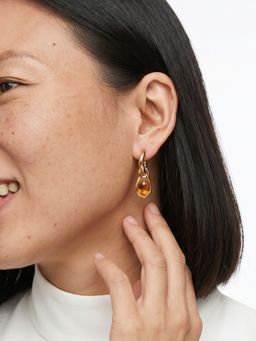 Sorele - Women Anti-Tarnish 18K Gold-Plated Amber Oval Drop Earrings