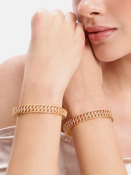 Estele - White Elite Cz Gold Leaf Style Bangles