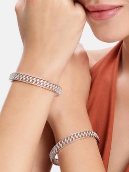Estele - Premium Cz White Rhodium Leaf Pattern Bangles
