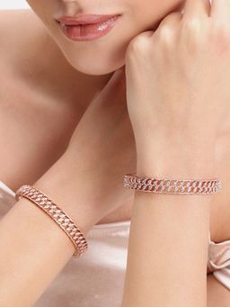 Estele - White Cz Rosegold Leaf Style Bangles