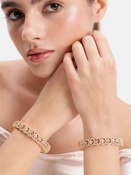 Estele - White Cz Gold Tone Triple Leaf Cluster Bangles