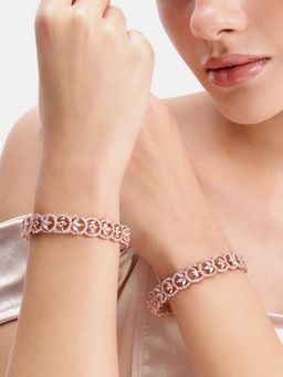 Estele - White Cz Rosegold Leaf Link Bangles