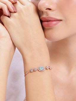 Estele - Rosegold Plated Cz Green Adjustable Bracelet