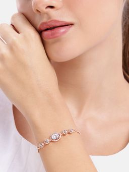 Estele - Rosegold Plated Cz White Adjustable Bracelet