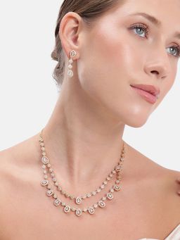 Estele - White Cz Floral Statement Gold Plated Jewellery Set