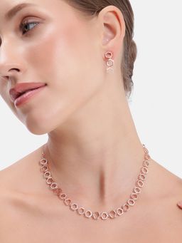 Estele - Rosegold Plated Cz White Hexagon Jewellery Set