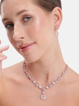 Estele - White Cz Floral Drop Rosegold Plated Jewellery Set