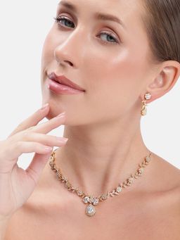 Estele - Floral Drop Cz White Gold Plated Jewellery Set