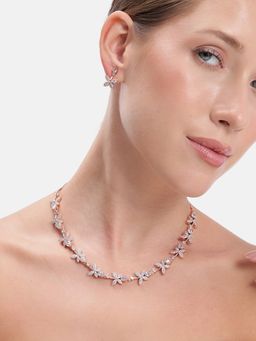 Estele - Blossom Cz White Rosegold Tone Floral Jewellery Set
