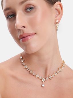 Estele - Lustrous Cz White Floral Gold Plated Jewellery Set