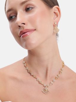 Estele - Radiant Cz White Floral Drop Gold Plated Jewellery Set