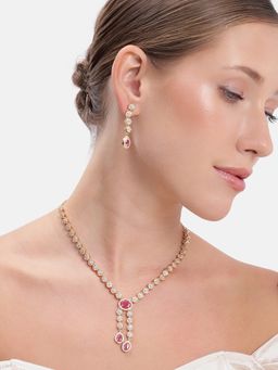 Estele - Gold Finish Cz Multi-Color Ruby Leaf Jewellery Set