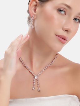 Estele - Rosegold Plated Cz White Jewellery Set