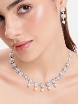 Estele - Rhodium Plated Cz White Jewellery Set