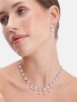 Estele - Rosegold Plated Cz White Jewellery Set