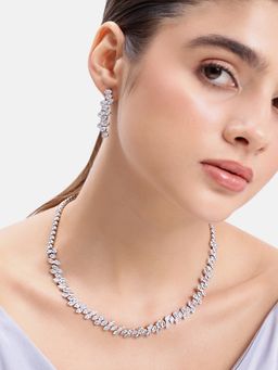 Estele - Rhodium Plated Dazzling Leaf Jewellery Set