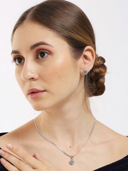 Fabula - Silver Tone Solitaire Cubic Zirconia Jewellery Set