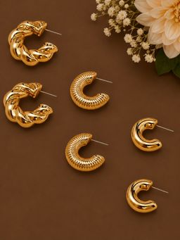 Fabula - Gold Half Hoop Stud Earrings (Pack Of 3)