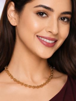 Fabula - Gold Tone Thick Interwoven Link Chain Necklace
