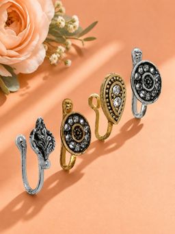 Fabula - Antique Gold And Oxidised Silver Nose Pin (Pack Of 4)