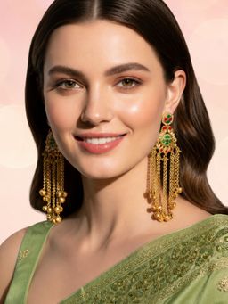 Fabula - Gold Heritage Ghungroo Detailing Kashmiri Drop Earrings