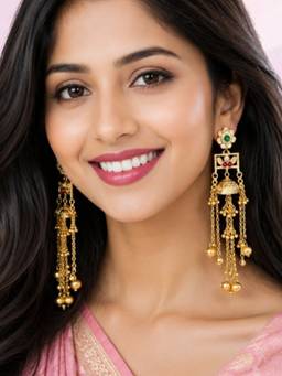 Fabula - Gold Heritage Ghungroo Detailing Kashmiri Drop Earrings