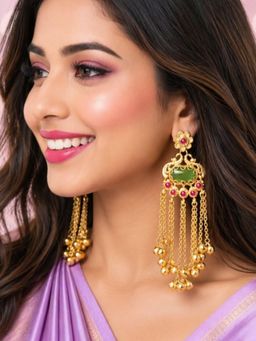 Fabula - Green Heritage Ghungroo Detailing Kashmiri Drop Earrings