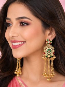 Fabula - Gold Heritage Ghungroo Detailing Kashmiri Drop Earrings