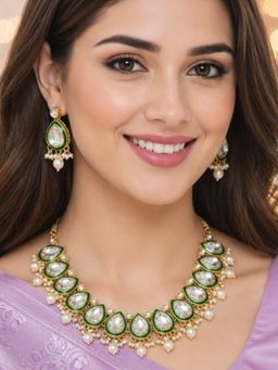 Fabula - Green Meena Kundan Jewellery Set